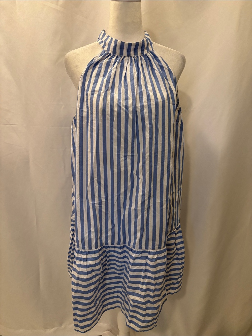 STAUD Blue & White Vertical Stripe Midi Dress - size Large